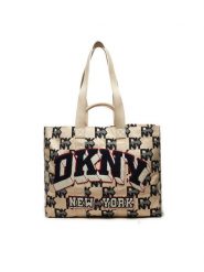 DKNY Torebka Heart Of Ny Large Tote R41AYF01 Beżowy. Brązowe shopper DKNY, bez wzorów, z materiału, bez dodatków. Za 479.99 zł.