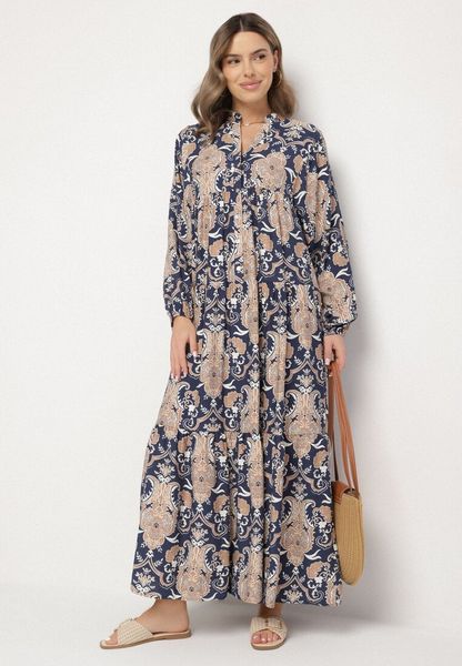 Niebieska Wiskozowa Sukienka o Rozkloszowanym Kroju z Dekoltem w Serek Atelida. Niebieskie sukienki Born2be, na co dzień, l, bez wzorów, z wiskozy, klasyczne, bez kołnierzyka, bez ramiączek, maxi, rozkloszowane. Za 129.99 zł.