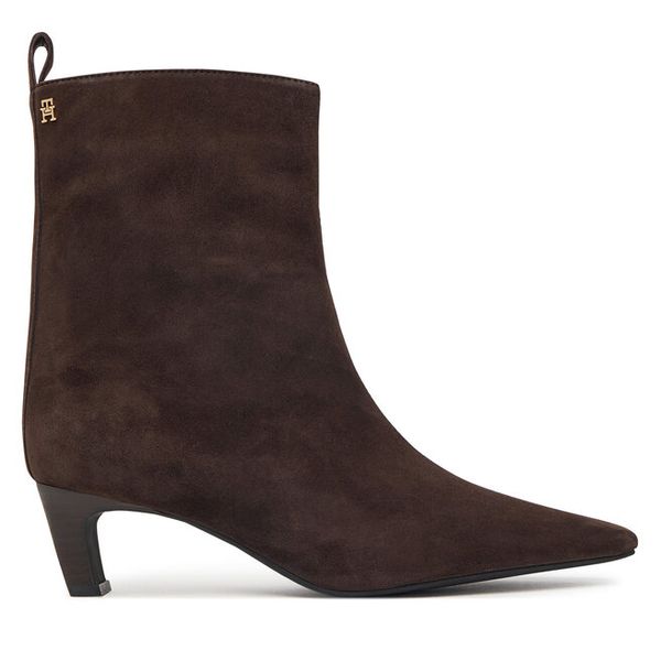 Botki Tommy Hilfiger. Brązowe botki TOMMY HILFIGER, bez wzorów, bez obcasa, na słupku, bez zapięcia. Za 699.99 zł.