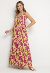 Jasnozielona Rozkloszowana Sukienka na Ramiączkach z Wiskozowej Tkaniny w Kwiaty Sepelvia. Zielone sukienki Born2be, na spotkanie biznesowe, na lato, l, bez wzorów, z tkaniny, eleganckie, bez kołnierzyka, bez ramiączek, maxi, rozkloszowane. Za 79.99 zł.