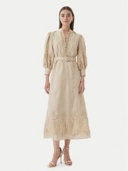 Luisa Spagnoli Sukienka koktajlowa Provina 542925 Beżowy Regular Fit. Brązowe sukienki LUISA SPAGNOLI, bez wzorów, ze lnu, wizytowe, bez kołnierzyka, bez ramiączek. Za 2,639.00 zł.