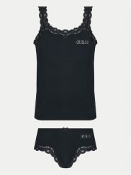 Guess Piżama O5RG04 KBBU1 Czarny Regular Fit. Czarne piżamy Guess, z aplikacjami, z bawełny, bez ramiączek. Za 179.99 zł.