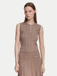 Guess Bluzka W6YR24 Z0970 Beżowy ciemny Slim Fit. Brązowe bluzki Guess, xl, z aplikacjami, z syntetyku, bez kołnierzyka, bez ramiączek. Za 344.99 zł.