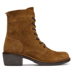 Botki Fly London. Brązowe botki Fly London, bez wzorów, bez obcasa, na słupku, bez zapięcia. Za 749.99 zł.