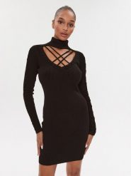 Guess Sukienka dzianinowa W3BK0W Z2YJ2 Czarny Slim Fit. Czarne sukienki Guess, m, z aplikacjami, z dzianiny, bez kołnierzyka, bez ramiączek. Za 329.99 zł.