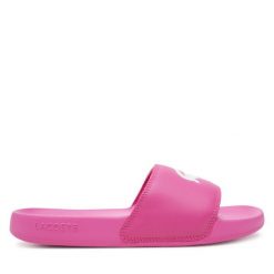 Klapki Lacoste. Czerwone klapki Lacoste, bez wzorów, bez obcasa. Za 149.99 zł.