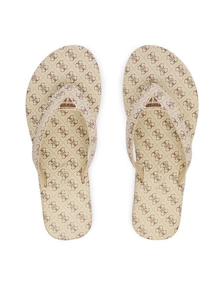 Guess Japonki FLJCNY FAL24 Kremowy. Brązowe klapki Guess, z aplikacjami, ze skóry, bez obcasa. Za 177.99 zł.