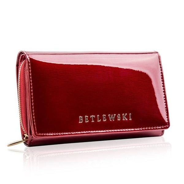 Portfel damski BETLEWSKI ZBPD-BS-513 CZERWONY. Czerwone portfele Betlewski, bez wzorów, z lakierowanej skóry. Za 169.00 zł.