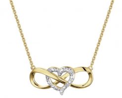 Naszyjnik z żółtego złota z diamentami - nieskończoność, serce - 0,01 ct - próba 585. Żółte naszyjniki Apart, z diamentem, złote. Za 2,559.00 zł.