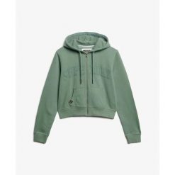 Króka bluza z kapturem zapinana na zamek dla kobiet Superdry Athletic Essentials. Zielone bluzy Superdry, bez wzorów, z kapturem. Za 327.70 zł.