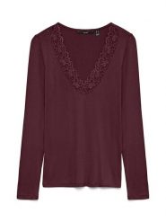 Vero Moda Koszulka w kolorze bordowym rozmiar: L. Czerwone bluzki Vero Moda, l, bez wzorów, z koronki, bez kołnierzyka, bez ramiączek. Za 70.41 zł.