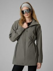 4F Parka przejściowa membrana 5000 damska - khaki L. Brązowe parki 4f, l, ze skóry, bez kaptura. Za 449.99 zł.