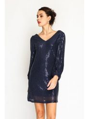 ASSUILI Sukienka w kolorze granatowym rozmiar: 40. Niebieskie sukienki Assuili, bez wzorów, klasyczne, bez kołnierzyka, bez ramiączek, mini. Za 118.01 zł.