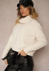 Beżowy Casualowy Golf z Kaszmirem Edionis. Brązowe golfy Renee, bez wzorów, z jeansu, bez ramiączek. Za 129.99 zł.