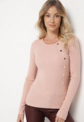 Ciemnoróżowy Sweter Ozdobiony Metalowymi Napami Corettina. Czerwone swetry Born2be, m, z aplikacjami, z jeansu, bez ramiączek. Za 89.99 zł.
