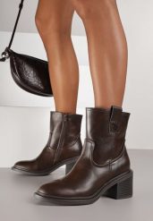 Ciemnobrązowe Botki na Obcasie Vices z Ozdobą Alerrise. Brązowe botki Born2be, z aplikacjami, z jeansu, bez obcasa, na obcasie, bez zapięcia. Za 139.99 zł.