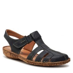Sandały Josef Seibel. Czarne sandały Josef Seibel, bez wzorów, bez obcasa, na płaskiej podeszwie, bez zapięcia. Za 349.99 zł.