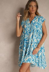 Niebieska Sukienka Oversize z Bawełny z Ornamentnym Wzorem Folazea. Niebieskie sukienki Renee, na co dzień, na lato, l, bez wzorów, z bawełny, eleganckie, bez kołnierzyka, bez ramiączek, mini, oversize. Za 49.99 zł.
