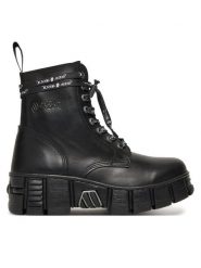 NEW ROCK Botki M-WALL084NP-C8 Czarny. Czarne botki NEW ROCK, bez wzorów, ze skóry, bez obcasa, na płaskiej podeszwie, bez zapięcia. Za 979.99 zł.