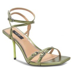 Sandały Nine West. Zielone sandały Nine West, bez wzorów, bez obcasa, na szpilce, bez zapięcia. Za 229.99 zł.