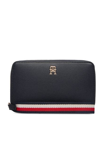 Tommy Hilfiger Portfel Th Logotape Compact Zip Around AW0AW18699 Granatowy. Niebieskie portfele TOMMY HILFIGER, bez wzorów, ze skóry. Za 195.99 zł.