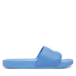 Klapki Lacoste. Niebieskie klapki Lacoste, bez wzorów, bez obcasa. Za 149.99 zł.