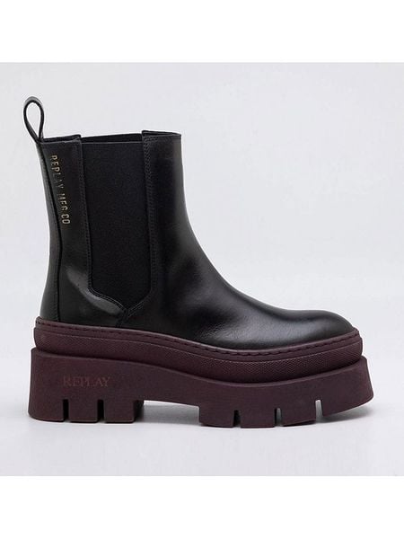 Replay Skórzane botki w kolorze czarno-czerownym rozmiar: 36. Czarne botki Replay, bez wzorów, bez obcasa, bez zapięcia. Za 404.99 zł.