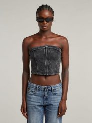 G-Star Top dżinsowy w kolorze antracytowym rozmiar: XS. Czarne topy G-Star, xs, bez wzorów, z bawełny, bez kołnierzyka, bez ramiączek. Za 148.26 zł.