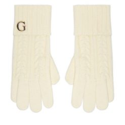 Rękawiczki Damskie Guess. Białe rękawiczki Guess, z aplikacjami, z dzianiny. Za 199.99 zł.