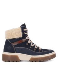 Rieker Trzewiki X8638-14 Niebieski. Niebieskie botki Rieker, bez wzorów, z materiału, bez obcasa, na płaskiej podeszwie, bez zapięcia. Za 258.99 zł.