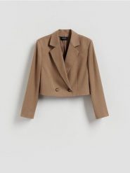 Marynarka z wiskozą - brązowy. Brązowe marynarki i żakiety Reserved, l, bez wzorów, z tkaniny. Za 199.99 zł.