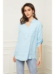 Fleur de Lin Lniana bluzka "Bjorg" w kolorze błękitnym rozmiar: XL. Niebieskie bluzki Fleur de Lin, xl, bez wzorów, ze lnu, bez kołnierzyka, bez ramiączek. Za 154.07 zł.