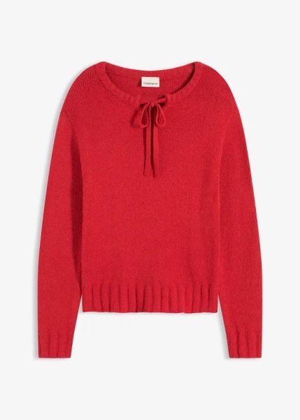 Gruby sweter z wiązaniem przy dekolcie. Czarne swetry bonprix, bez wzorów, bez ramiączek. Za 107.99 zł.