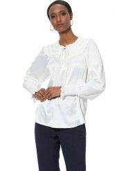 Creation L Bluzka w kolorze kremowym rozmiar: 52. Brązowe bluzki creation L, l, bez wzorów, bez kołnierzyka, bez ramiączek. Za 56.99 zł.