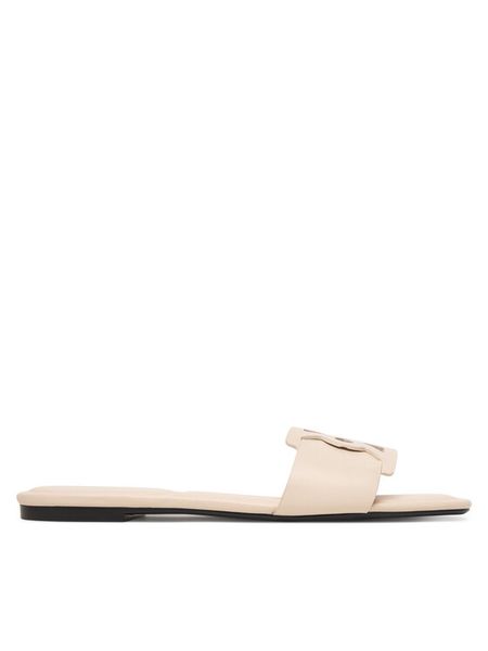 Calvin Klein Klapki Square Flat Sandal Emblem HW0HW03128 Écru. Klapki Calvin Klein, bez wzorów, ze skóry, bez obcasa. Za 409.99 zł.