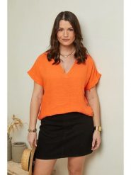 Curvy Lady Lniana koszulka w kolorze pomarańczowym rozmiar: 48/50. Pomarańczowe bluzki Curvy Lady, bez wzorów, ze lnu, klasyczne, bez kołnierzyka, bez ramiączek. Za 123.53 zł.