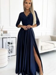 Sukienka Model Amber 309-7 Navy Satyna - Numoco. Niebieskie sukienki Numoco, na co dzień, l, bez wzorów, z elastanu, eleganckie, bez kołnierzyka, plus size, bez ramiączek, maxi, proste. Za 823.33 zł.