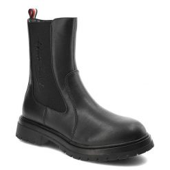 Czarne Botki Tommy Hilfiger Modne Buty Damskie. Czarne botki TOMMY HILFIGER, bez wzorów, z materiału, bez obcasa, na płaskiej podeszwie, bez zapięcia. Za 419.00 zł.