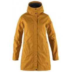 Płaszcz damski Fjallraven Kiruna Padded Parka. Żółte parki Fjällräven, z puchu, sportowe, bez kaptura. Za 1,584.99 zł.