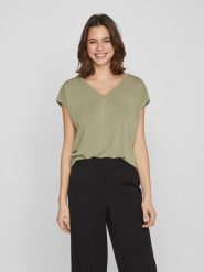 Vila Koszulka w kolorze khaki rozmiar: XL. Brązowe bluzki Vila, xl, bez wzorów, bez kołnierzyka, bez ramiączek. Za 84.01 zł.