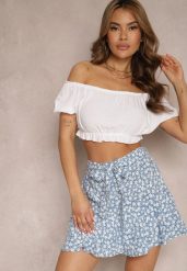 Niebieskie Szorty Imitujące Spódnicę z Gumką w Talii i Paskiem Krastilla. Niebieskie szorty Renee, bez wzorów, z materiału, eleganckie. Za 44.99 zł.