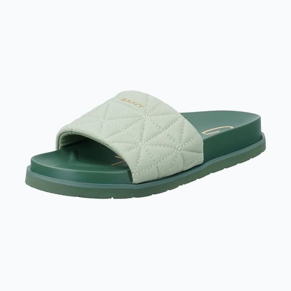 Klapki damskie GANT Mardale. Zielone klapki GANT, z aplikacjami, z materiału, bez obcasa. Za 179.99 zł.