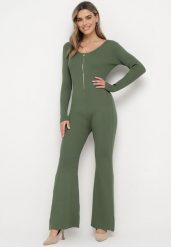 Zielony Wiskozowy Kombinezon Bodycon z Prążkowaniem i Suwakiem Alnorema. Zielone sukienki Born2be, bez wzorów, prążkowane, eleganckie, bez kołnierzyka, bez ramiączek, bodycon. Za 129.99 zł.