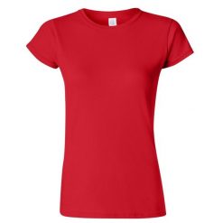 Koszulka Damska Krótki Rękaw Soft Style. Czerwone bluzki GILDAN, s, bez wzorów, sportowe, bez kołnierzyka, bez ramiączek. Za 29.99 zł.