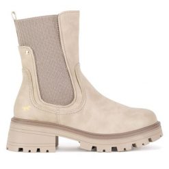 Botki Mustang. Brązowe botki Mustang, bez wzorów, bez obcasa, na płaskiej podeszwie, bez zapięcia. Za 369.99 zł.
