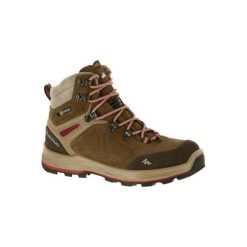 Buty trekkingowe wysokie TREK 100 damskie. Brązowe trekkingi QUECHUA, z poliesteru, trekkingowe. Za 249.99 zł.