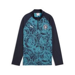 Młodzieżowa koszulka na rozgrzewkę Manchester City z zamkiem 1/4 PUMA. Niebieskia bluzki Puma, m, bez wzorów, młodzieżowe, bez kołnierzyka, bez ramiączek. Za 319.00 zł.