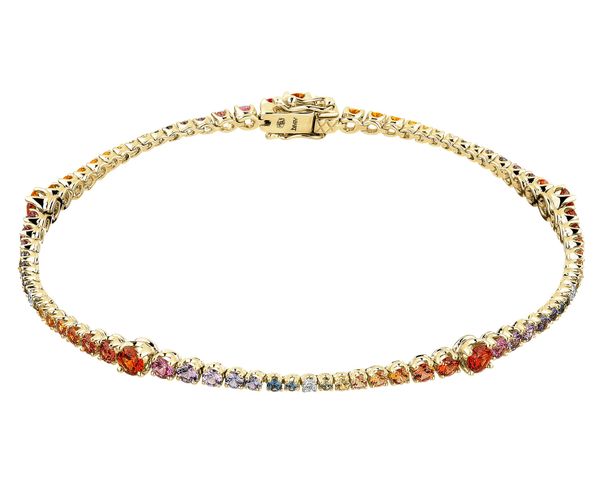 Bransoletka z żółtego złota z brylantami i szafirami kolorowymi - 18 cm - próba 585. Żółte bransoletki Apart, z brylantem, złote. Za 15,990.00 zł.