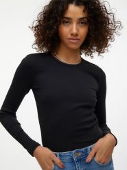 Vero Moda Koszulka w kolorze czarnym rozmiar: L. Czarne bluzki Vero Moda, l, bez wzorów, prążkowane, bez kołnierzyka, bez ramiączek. Za 50.45 zł.
