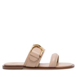 Klapki Gino Rossi. Brązowe klapki Gino Rossi, bez wzorów, bez obcasa. Za 229.99 zł.